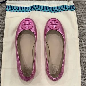 Tory Burch pink metallic ballet flats